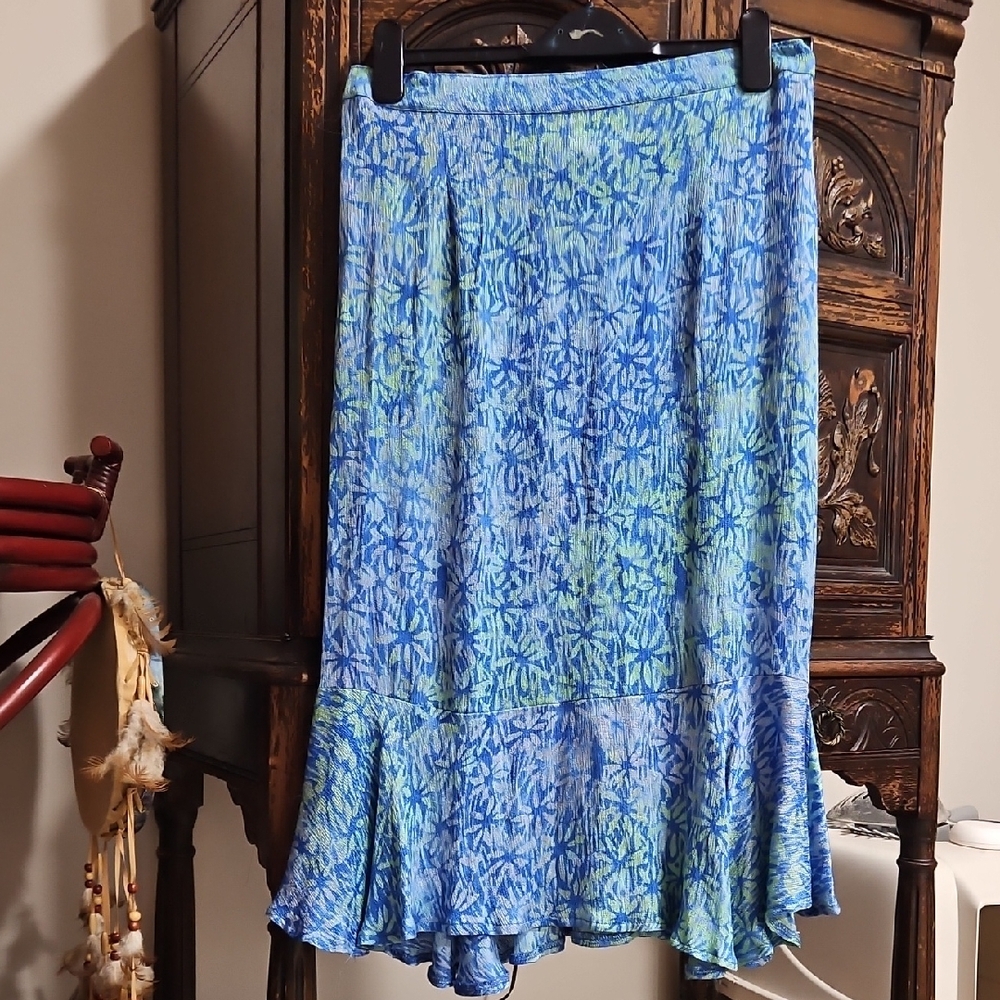 Vtg Timeless Vibrant Midiskirt 100% Rayon Back Elastic Waist Medium